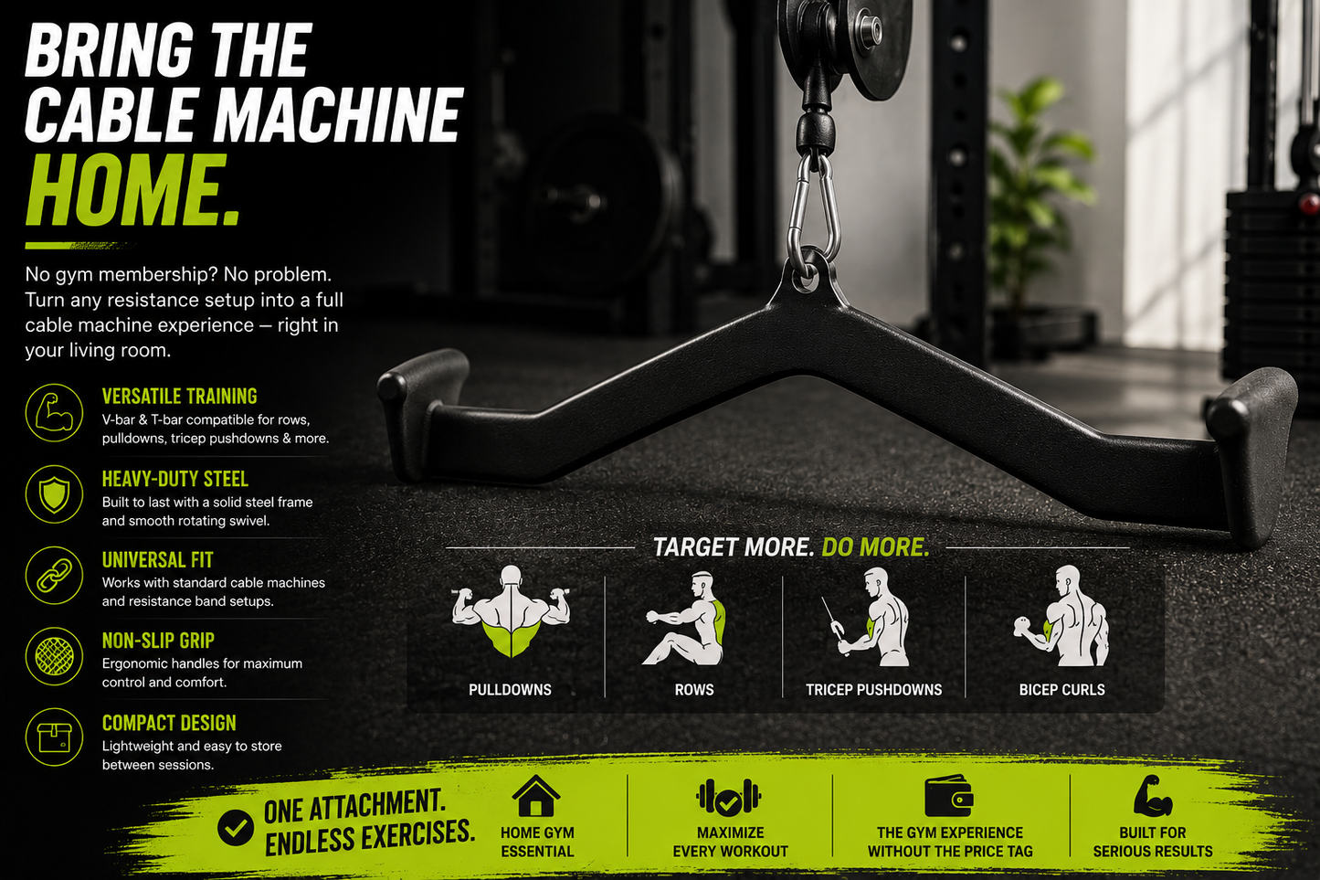 Multi-Function Cable Pulley Bar – Home Gym Strength Attachment