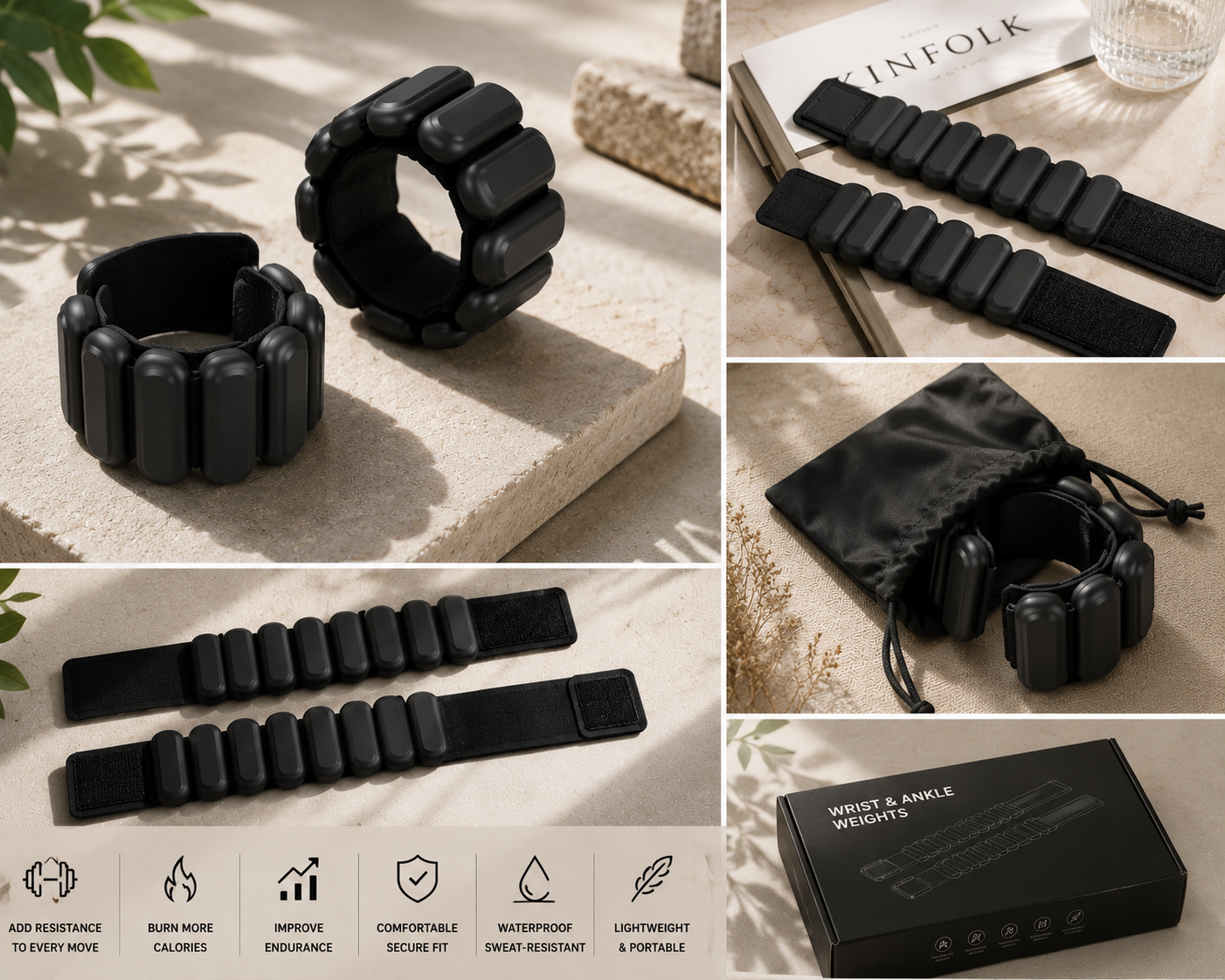 Adjustable Wrist & Ankle Weights for Walking, Yoga, Pilates, Dance & Home Fitness