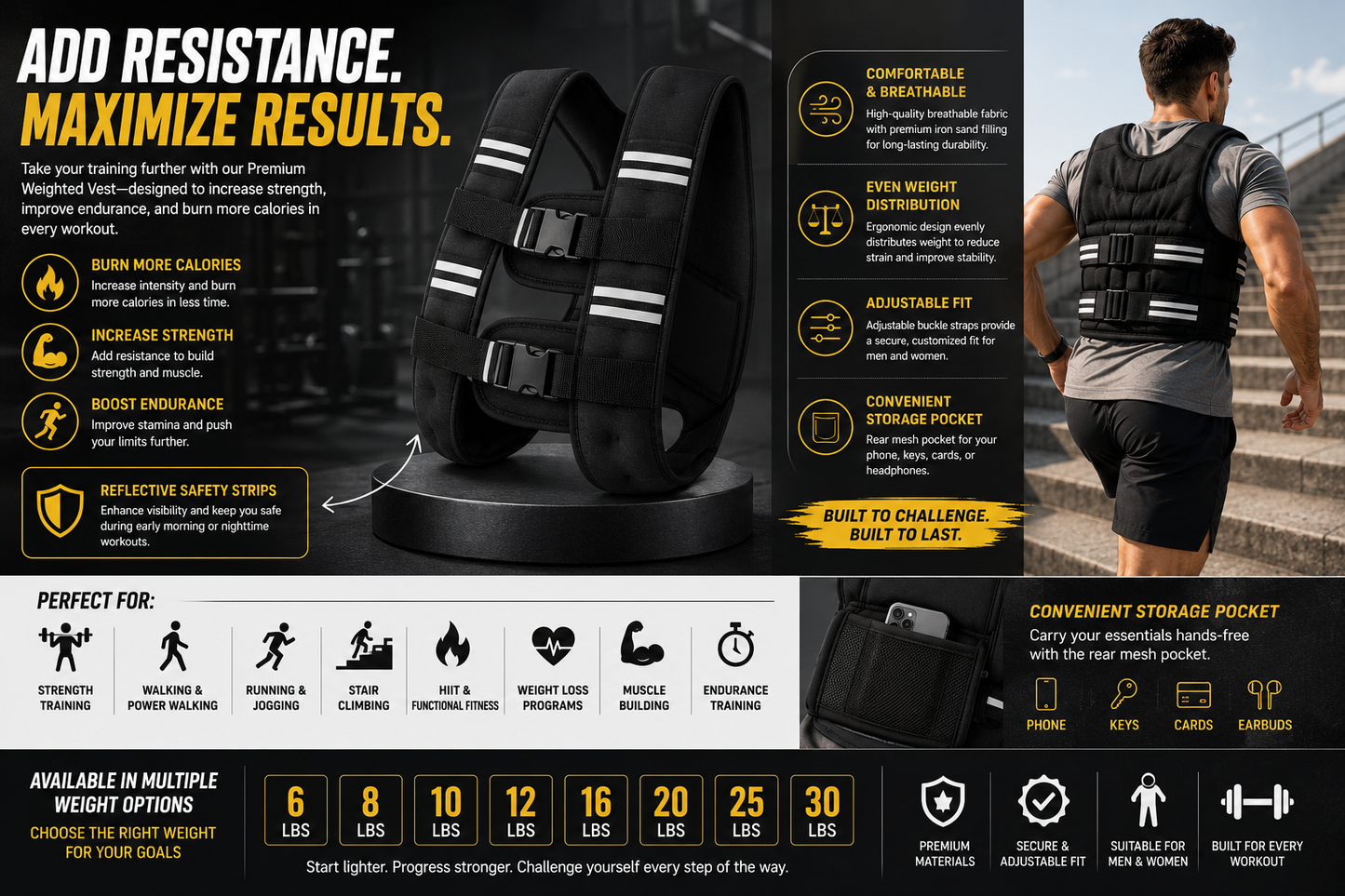 Premium Adjustable Workout Weight Vest for Cardio, Endurance & Strength Training