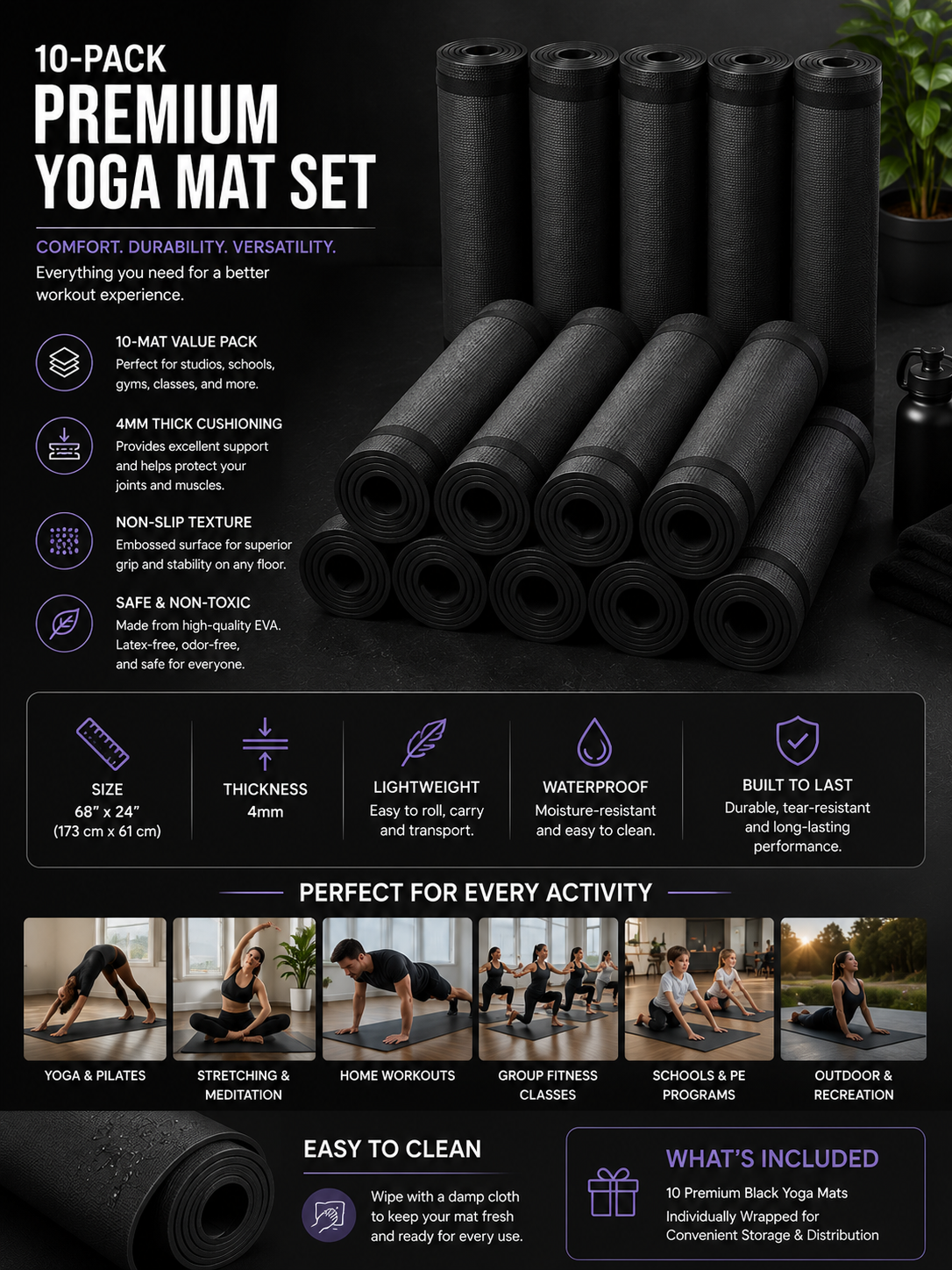 Premium Yoga Mat Bundle-10 Pack
