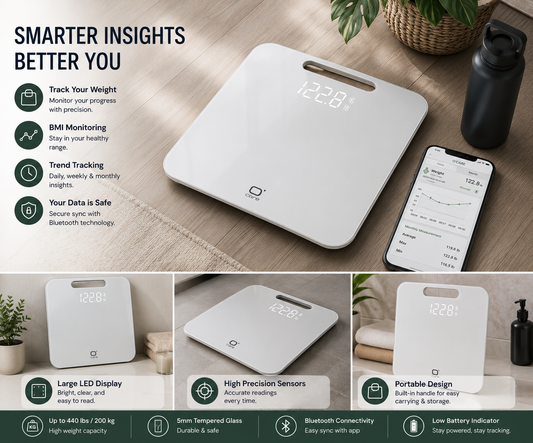 Smart Digital Bathroom Scale with Bluetooth App Sync and Body Composition Tracking
