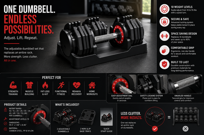 Quick-Adjust Dumbbell Set for Home Gym Strength Training & Full Body Workouts