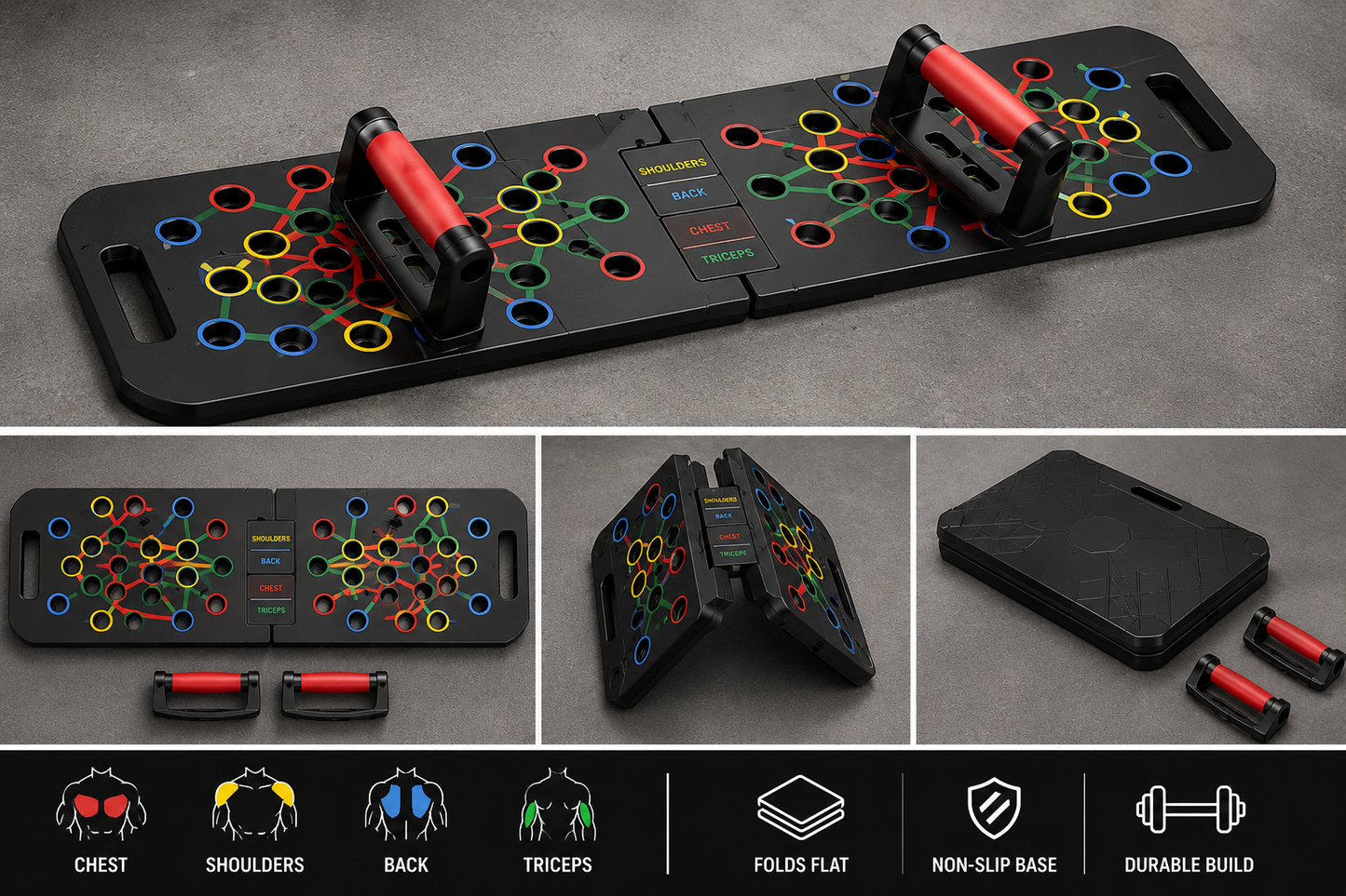Color-Coded Push-Up Board – 30-in-1 Home Workout System