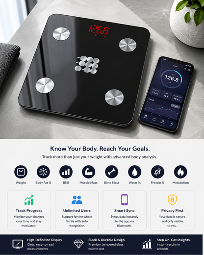 Bluetooth Smart Body Weight Scale with App Sync, Digital BMI Bathroom Scale