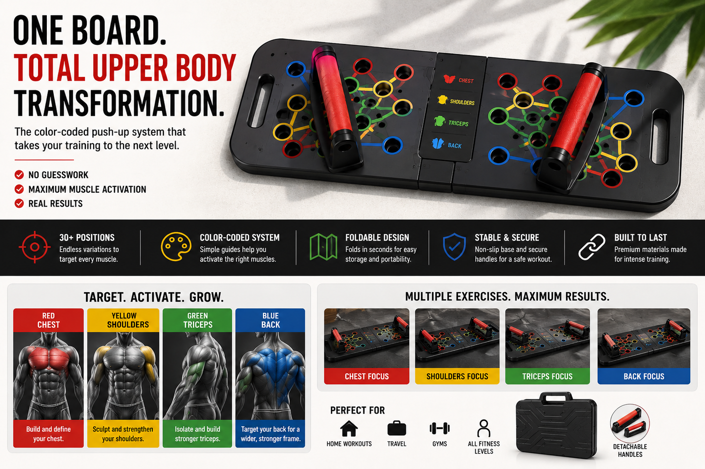 Color-Coded Push-Up Board – 30-in-1 Home Workout System