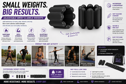 Adjustable Wrist & Ankle Weights for Walking, Yoga, Pilates, Dance & Home Fitness