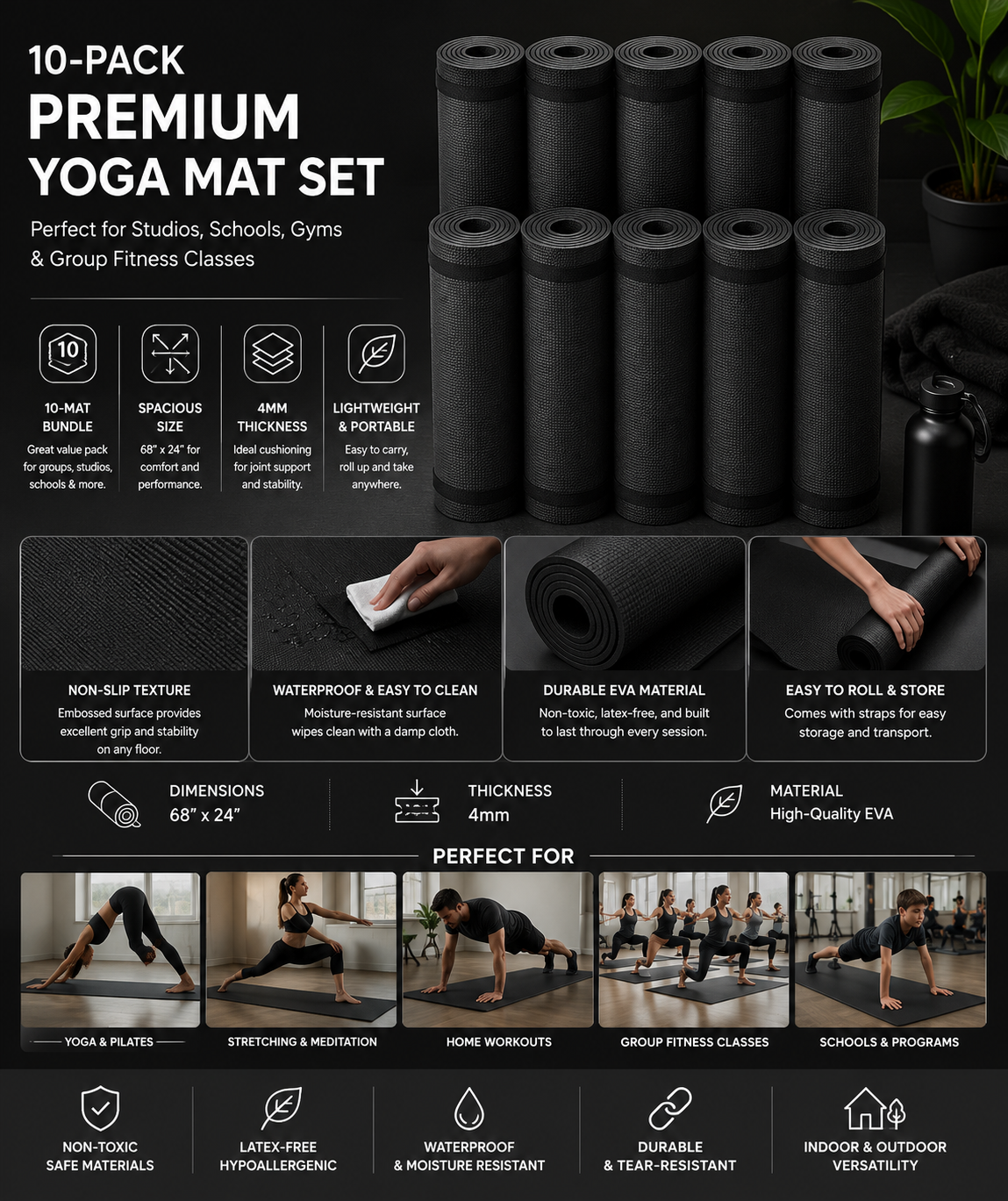 Premium Yoga Mat Bundle-10 Pack