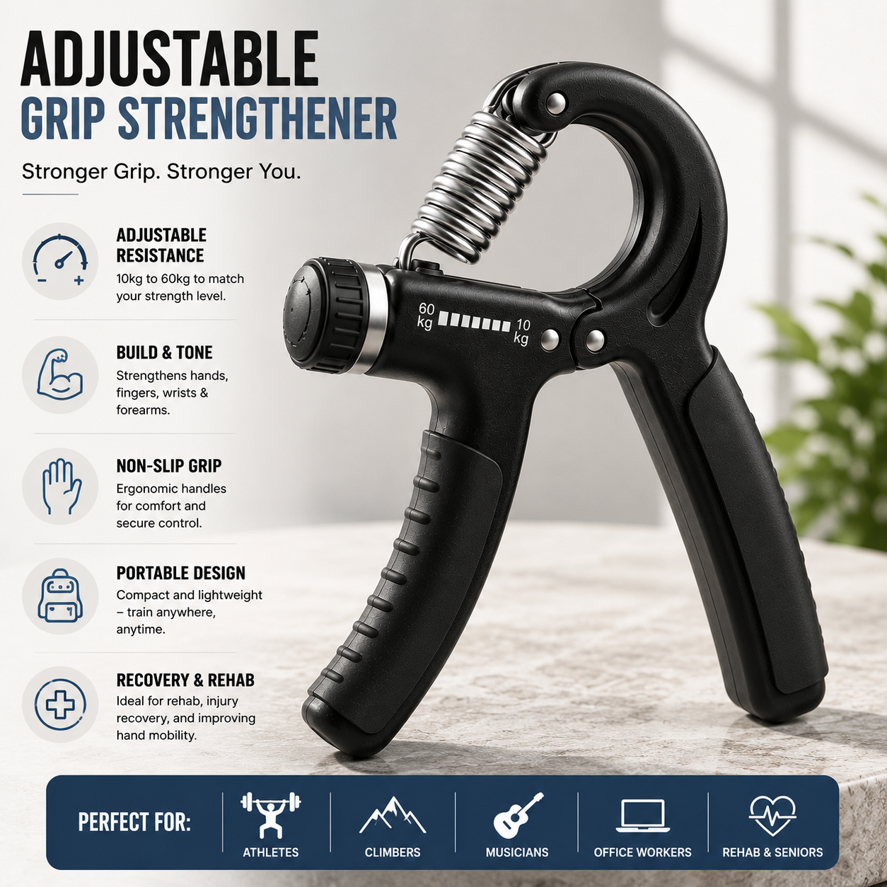 Adjustable Grip Strengthener – Hand & Forearm Trainer