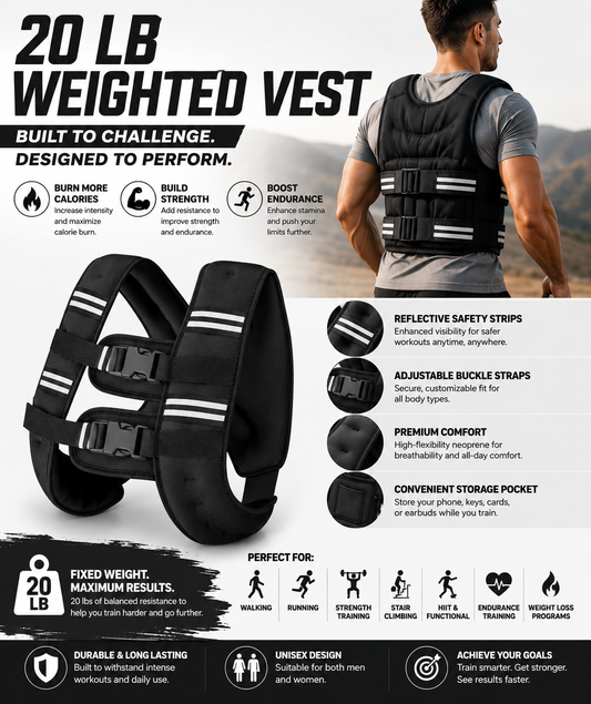 Reflective Adjustable Weighted Vest for Strength Training, Running, Walking & Fitness