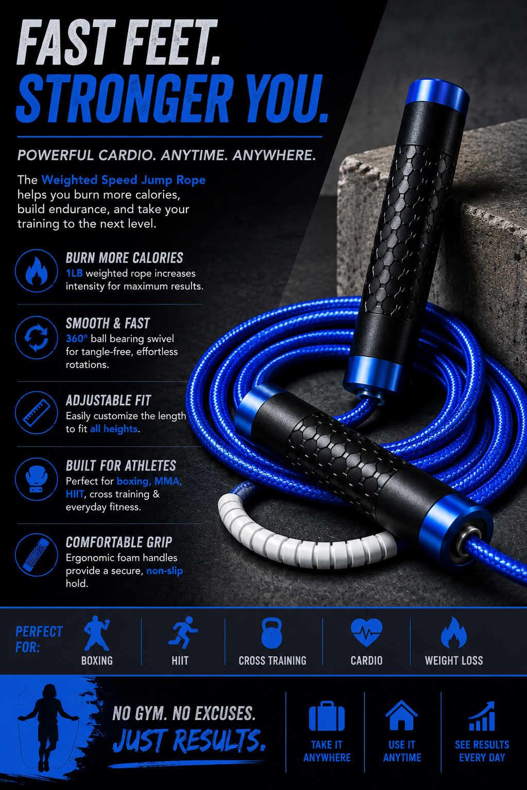 Weighted Speed Jump Rope – 1lb Cardio & MMA Training Rope