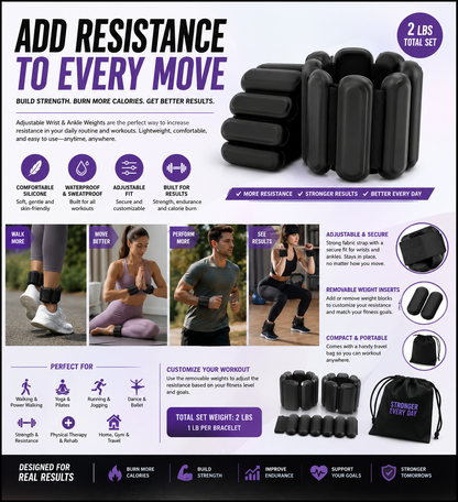 Adjustable Wrist & Ankle Weights for Walking, Yoga, Pilates, Dance & Home Fitness