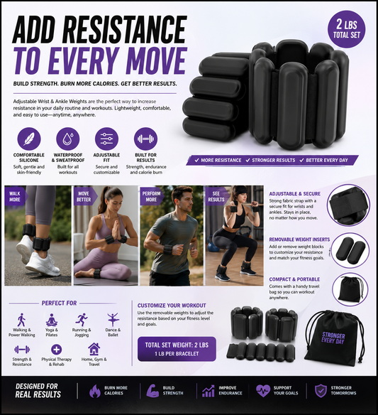 Adjustable Wrist & Ankle Weights for Walking, Yoga, Pilates, Dance & Home Fitness